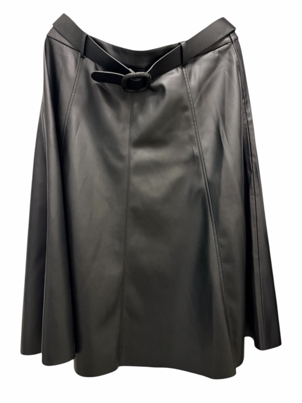 NWOT Black Faux Leather A-Line Skirt with Waist Belt XL
